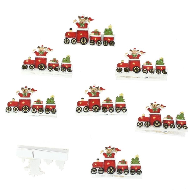 8 Clips de Tren de Navidad (4, 5 cm) - Resina 