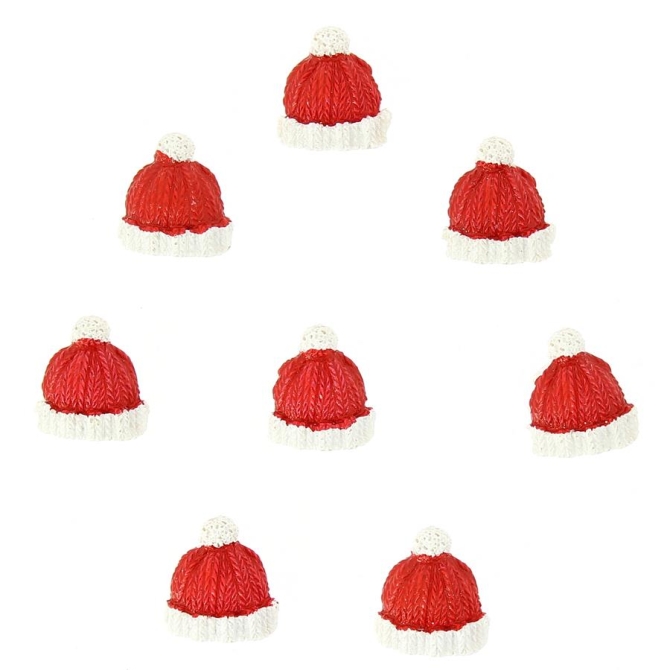 8 Mini Gorros de Navidad Autoadhesivos (2, 5 cm) - Resina 