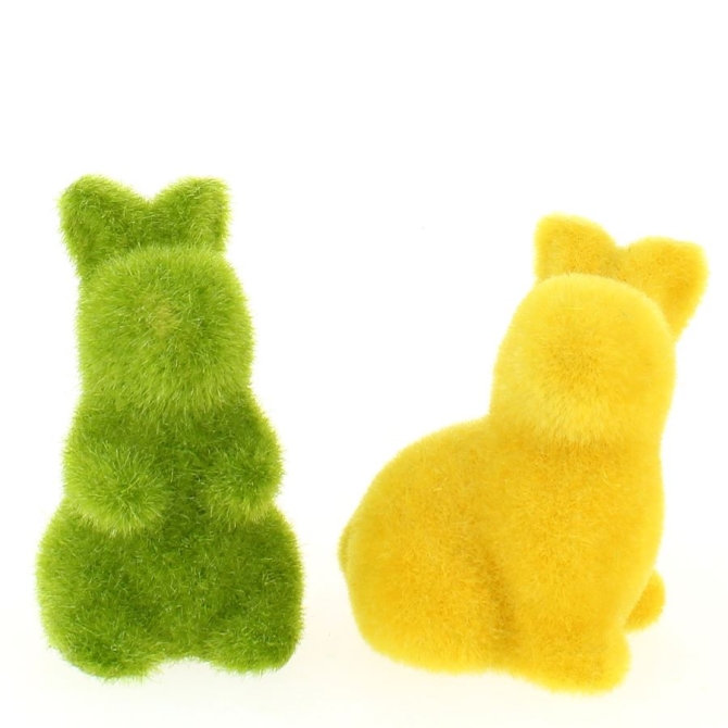 pequeos conejos de arcilla verde / amarillo - 8 cm 
