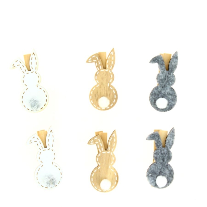 6 Pinzas para Conejos (5 cm) - Madera 