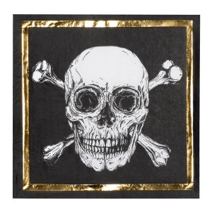 12 servilletas piratas negras/doradas