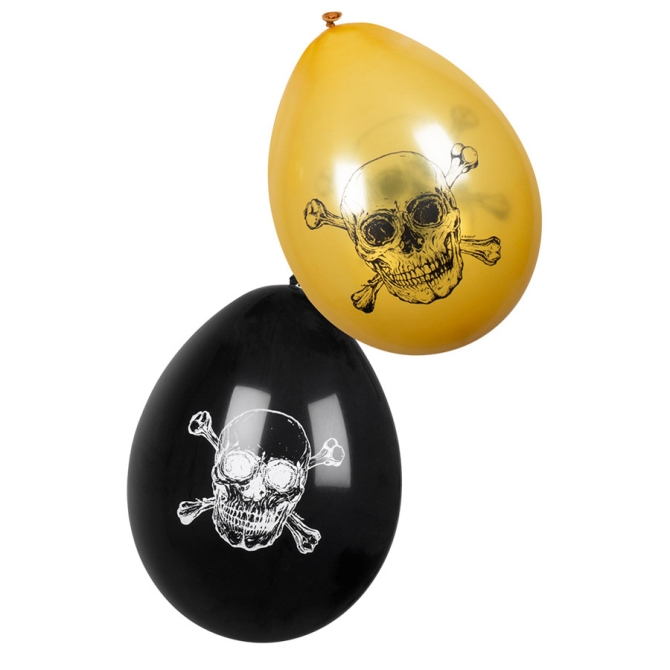 6 globos piratas negros / dorados 