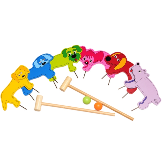 Juego de croquet de perros de madera 
