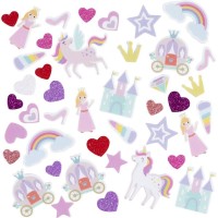 Juego de 150 pegatinas de espuma: corazones, unicornios y princesas.