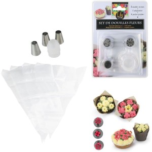 4 mangas pasteleras desechables + 3 boquillas grandes