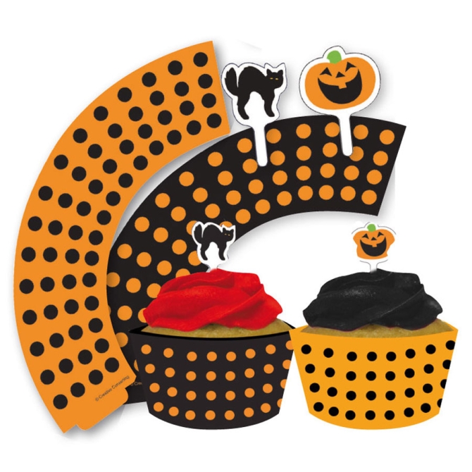 Kit de 12 envoltorios y decoraciones para cupcakes de Halloween 