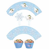 Kit de 12 envoltorios y decoraciones para cupcakes de copos de nieve