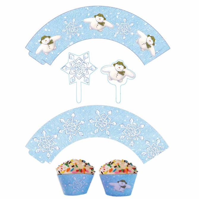 Kit de 12 envoltorios y decoraciones para cupcakes de copos de nieve 