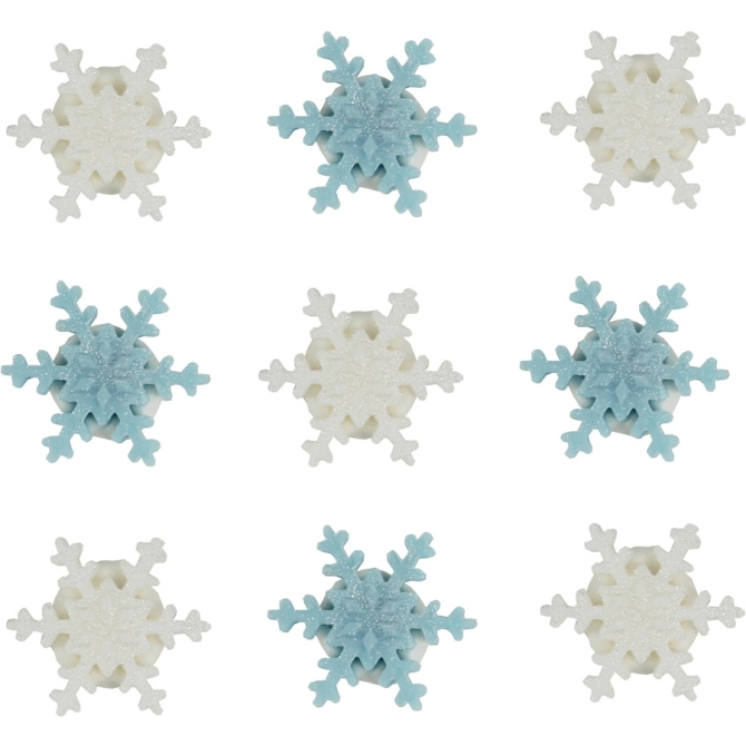 9 copos de nieve de azcar blanco / azul 
