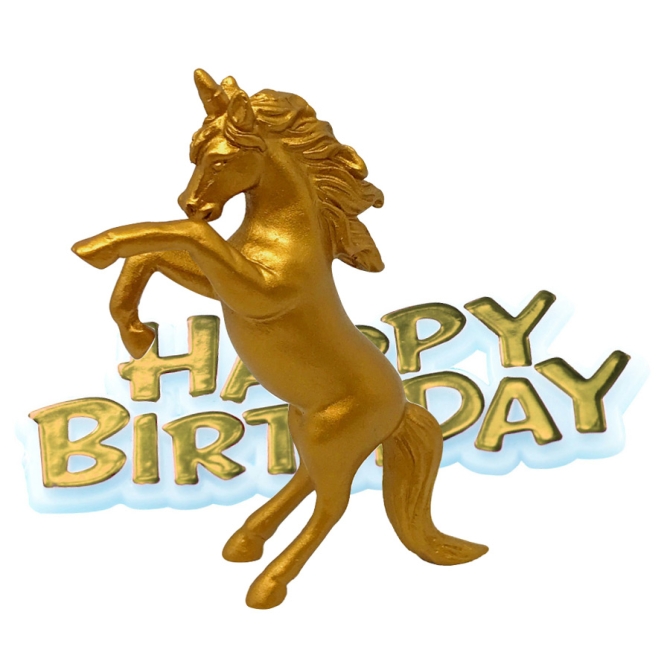 Figura Unicornio Feliz Cumpleaños - Oro 