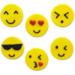 6 Decoraciones Emoticones Smiley (3 cm) - Azcar