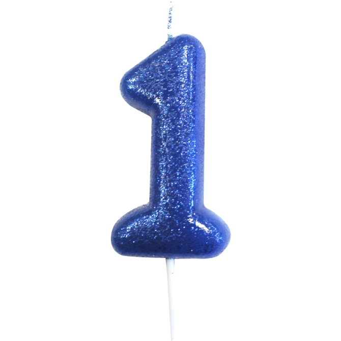Vela Purpurina Azul Nmero 1 (7 cm) 