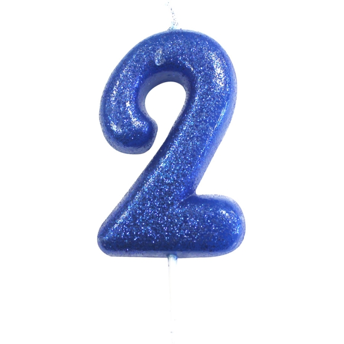 Vela Purpurina Azul Número 2 (7 cm) 