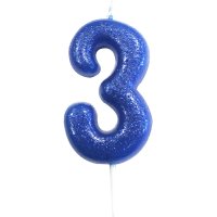 Vela Purpurina Azul Número 3 (7 cm)