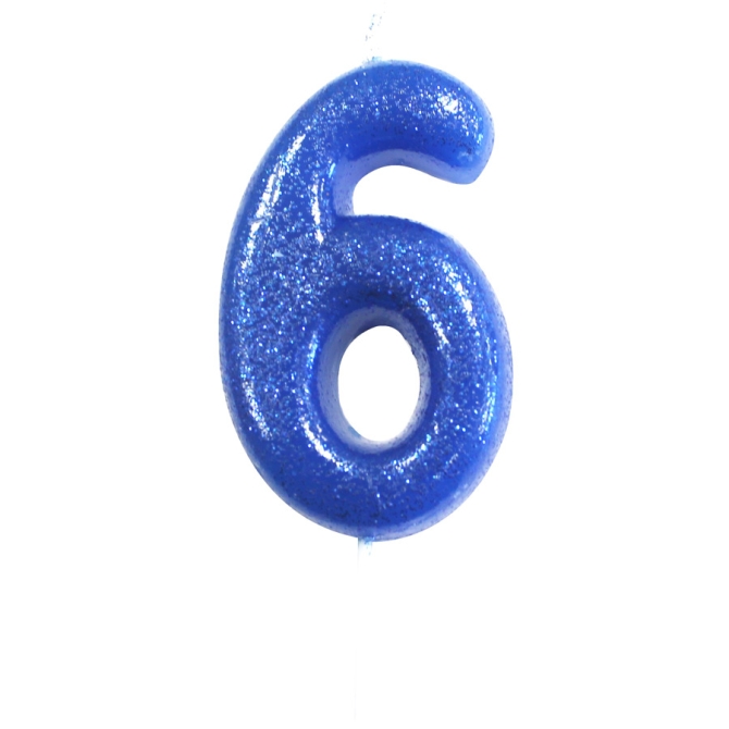 Vela Purpurina Azul Número 6 (7 cm) 