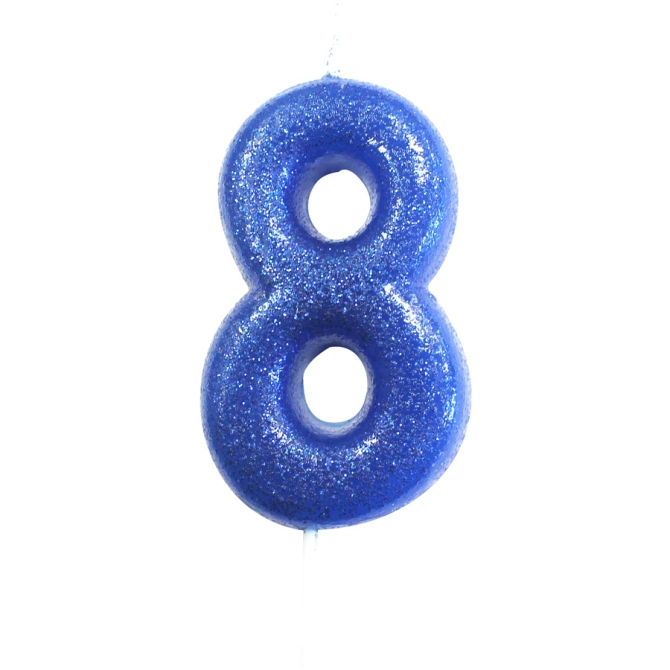 Vela Purpurina Azul Número 8 (7 cm) 