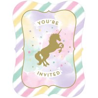 8 invitaciones de unicornio arcoiris pastel