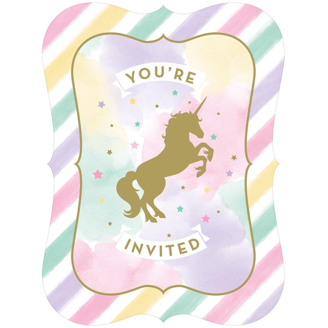 8 invitaciones de unicornio arcoiris pastel 