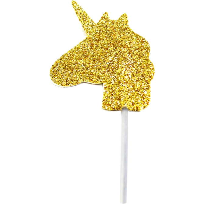 12 palillos unicornio con purpurina dorada (7 cm) 