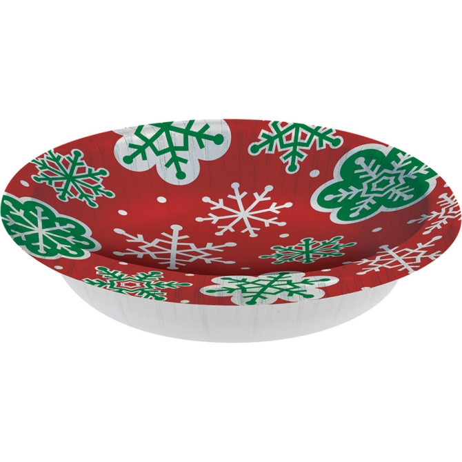 8 Platos Tazones Copos de Nieve Rojos y Verdes (18 cm) 