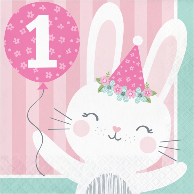 16 Servilletas Conejo Feliz - 1 año 