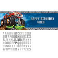 Banner de rally de camin monstruo de feliz cumpleaos con letra personalizable