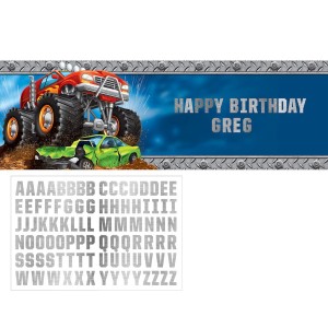 Banner de rally de camin monstruo de feliz cumpleaos con letra personalizable