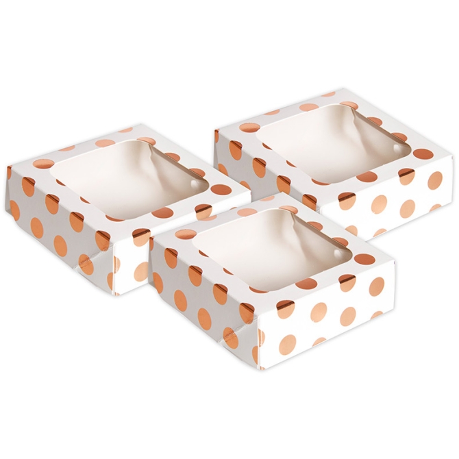 3 cajas pequeñas para pastel / golosina con lunares - oro rosa 