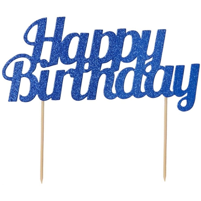 Cake Topper feliz cumpleaños brillante - azul 