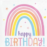 Contiene : 1 x 16 Servilletas Pequeñas Happy Birthday Happy Rainbow