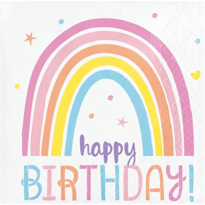 16 Servilletas Pequeñas Happy Birthday Happy Rainbow 