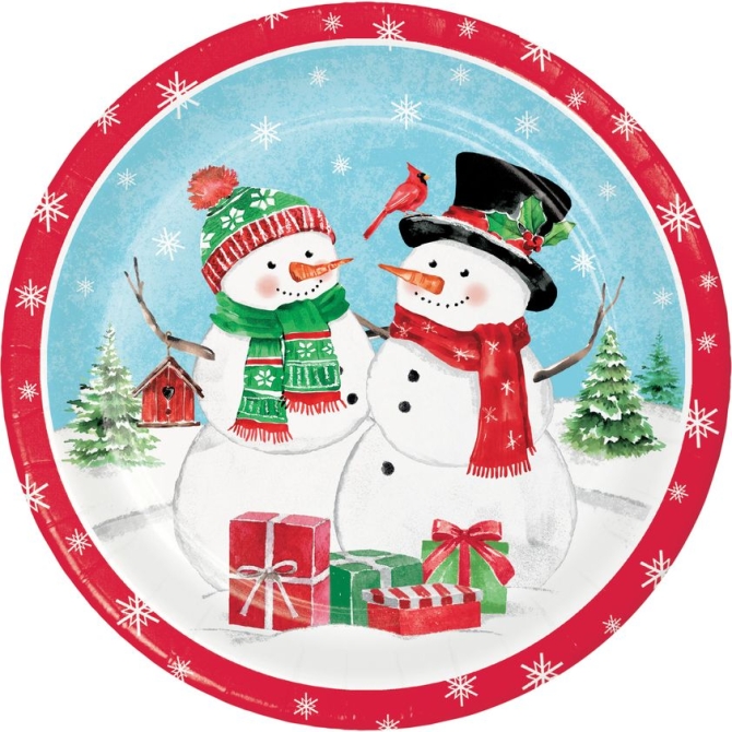 8 Platos Muñecos de Nieve 