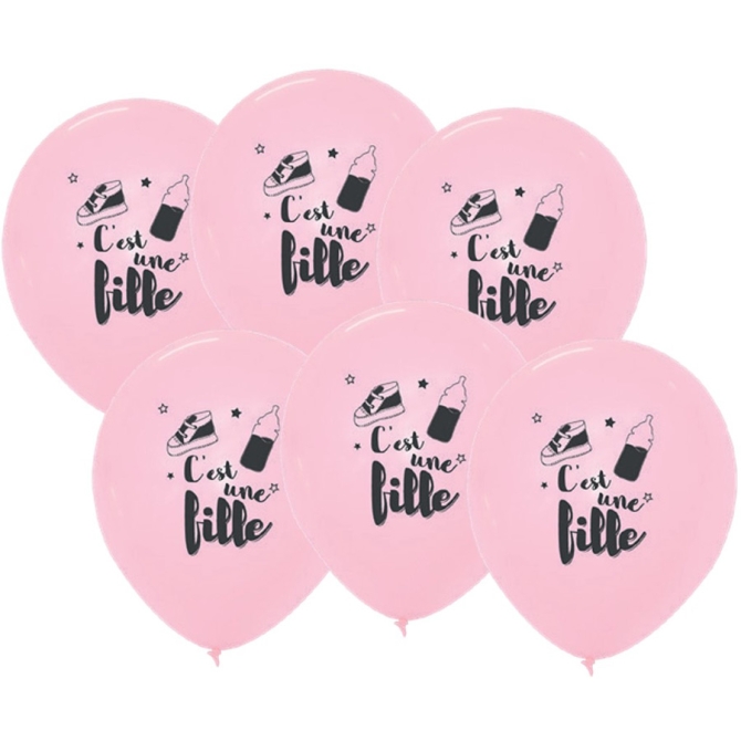 6 Globos Rosa - Es una Nia 30 cm 