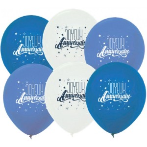 6 Globos de Feliz Cumpleaos - Azul/Blanco