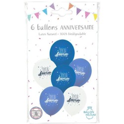 6 Globos de Feliz Cumpleaos - Azul / Blanco. n1
