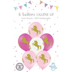 6 Globos Unicornio Dorado - Rosa. n1