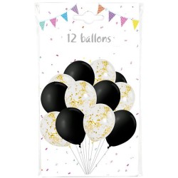 12 globos de confeti mixtos negros y dorados transparentes - 30 cm. n1