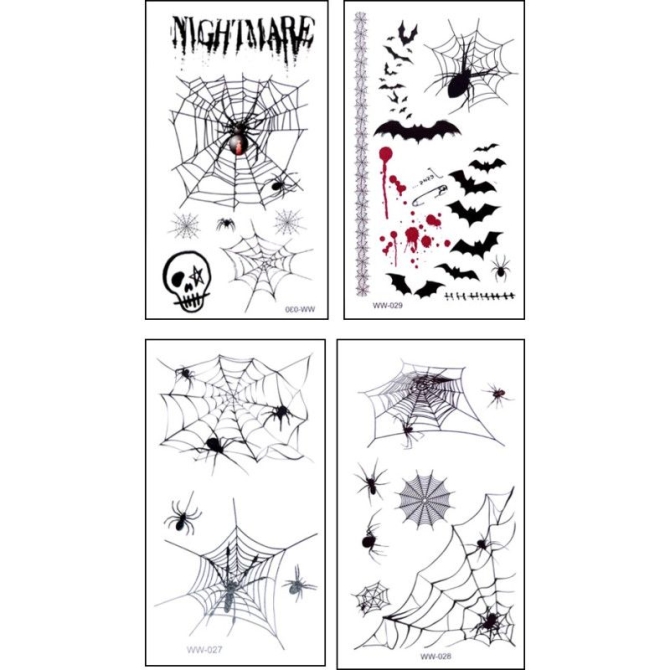 4 mini hojas de tatuajes de Halloween: divertidas y aterradoras! 