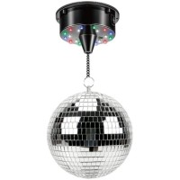 Bola de espejos giratoria con motor y 18 LED - 12 cm