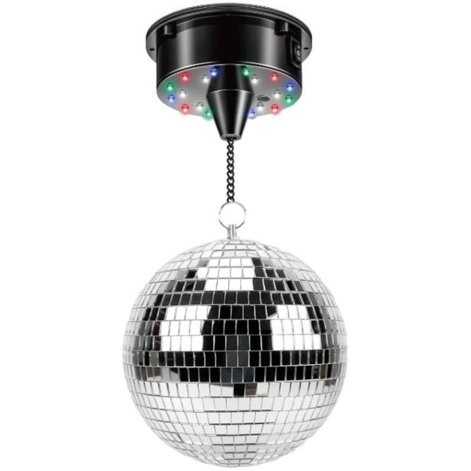 Bola de espejos giratoria con motor y 18 LED - 12 cm 