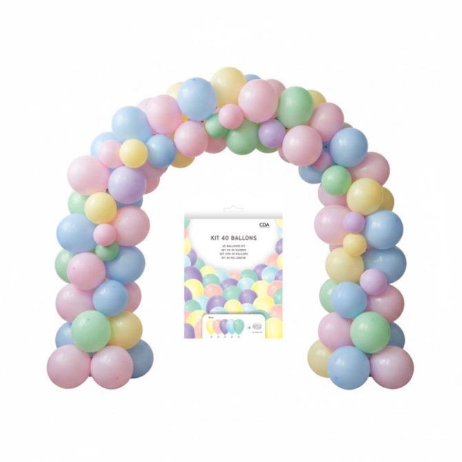 Kit de arco de globos en tonos pastel - 40 globos 