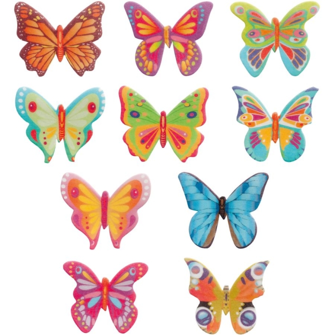 10 mariposas de papel de oblea multicolor de 4 cm