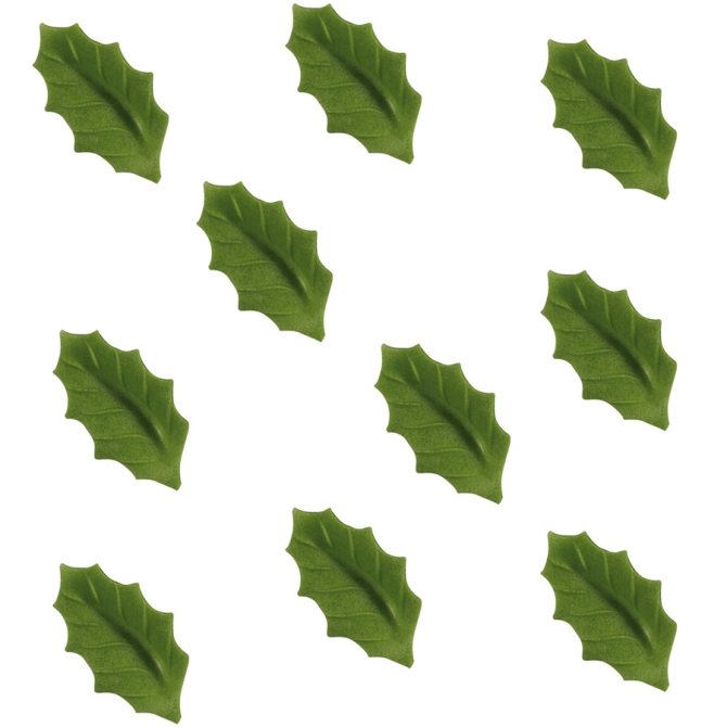 10 hojas de acebo verde oscuro (4, 7 cm) - sin levadura 