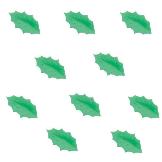 10 hojas de acebo verde claro (4, 7 cm) - sin levadura 