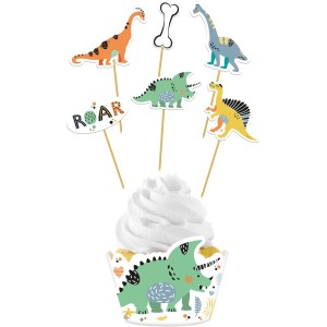 Set de 12 decoraciones para cupcakes Dino Ruge