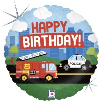 Globo holográfico Happy Birthday Bombero/Policía