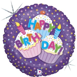 Globo Cupcake Hologrfico Happy Birthday