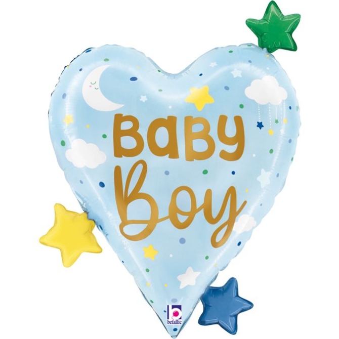 Globo de Helio Aluminio - Beb Nio Corazn Estrellas 62 cm 