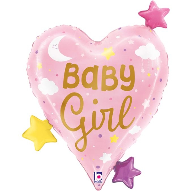 Globo de Helio Aluminio - Beb Nia Corazn Estrellas 62 cm 