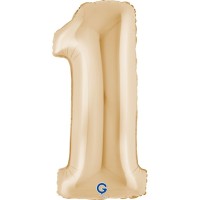 Globo gigante de helio de papel de aluminio - N�mero 1 Blanco Oro 100 cm